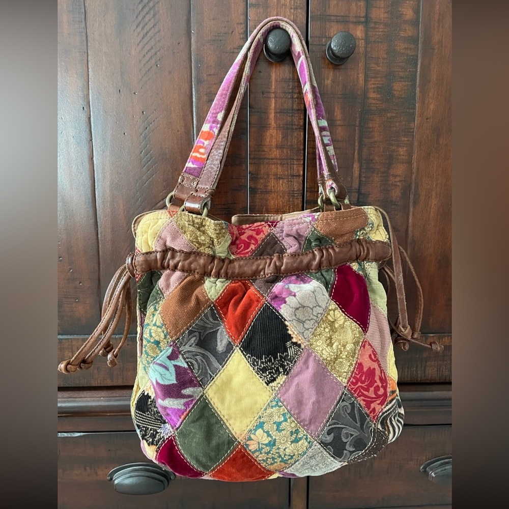 Lucky Brand Leather and Quilted Fabric Hobo Bag